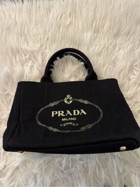 Prada Milano Black Canvas Tote Bag
